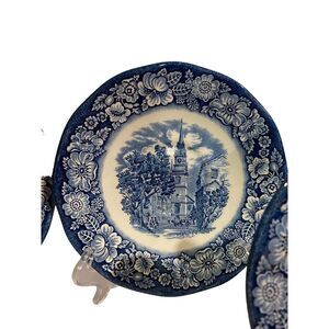 Vintage Liberty Blue Historic Colonial Scenes Old North Church 4 Saucers England